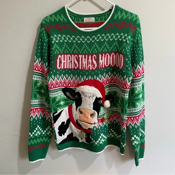 Christmas Moood Cow Sweater Working Bell Women’s Small Crazy Tacky Wacky Fun - Picture 1 of 8